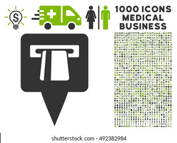 ATM Pointer icon with 1000 medical business eco green and gray vector design elements. Set style is flat bicolor symbols, white background.