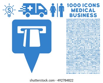 ATM Pointer icon with 1000 medical commercial cobalt vector pictograms. Clipart style is flat symbols, white background.