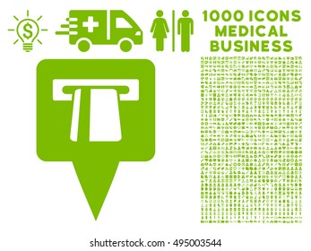 ATM Pointer icon with 1000 medical commercial eco green vector pictographs. Design style is flat symbols, white background.