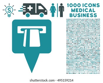 ATM Pointer icon with 1000 medical commerce soft blue vector pictograms. Design style is flat bicolor symbols, white background.