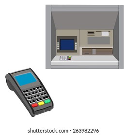 Atm and pos terminal vector payment icon set, credit card, 