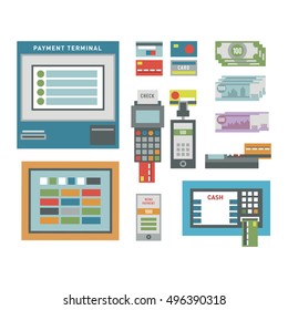 ATM pos-terminal and hand credit card icons