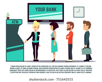 ATM queue with bank adviser - bank service concept. Vector illustration