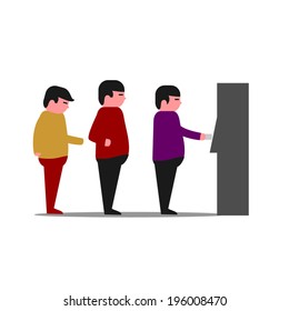 ATM Queue - line of people at a bank ATM machine
