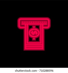 Atm red glowing neon ui ux icon. Glowing sign logo vector