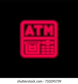 Atm red glowing neon ui ux icon. Glowing sign logo vector