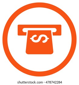 Atm rounded icon. Vector illustration style is flat iconic symbol, orange color, white background.