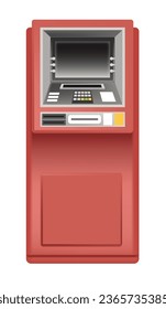 ATM with screen and buttons, isolated automated teller machine for putting and withdrawing money from card or account. Banking and system for users, getting cash in city. Vector in flat style