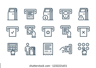 ATM, Self-service Terminal and Kiosk related line icon set. Interactive stand and Payment Terminal line vector icons.
