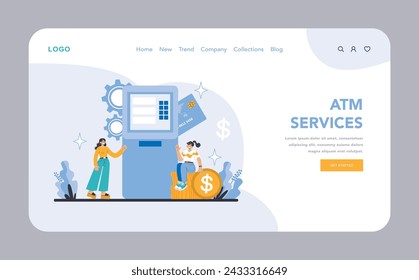 ATM service web or landing page. Convenient banking service with round-the-clock access to ATMs. Convenient interface for fast cash transactions. Financial independence in action.