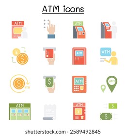 ATM  set in flat color style