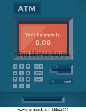 ATM showing zero balance on credit / debit card account. Idea - unemployment, failure, financial crisis, bankruptcy, high taxes, poverty, economics recession etc.