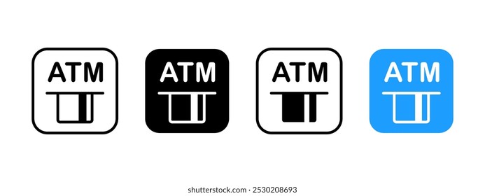 ATM sign with credit card icon. Cash dispenser symbol. Financial banking office logo. Money withdrawal terminal vector illustration. Debit currency emblem isolated. ATM pictogram.