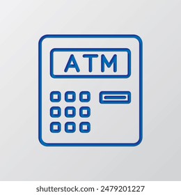 ATM simple icon vector. Flat design. Paper cut design. Cutted blue symbol with shadow. Gray background.ai