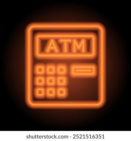 ATM simple icon vector. Flat design. Orange neon on black background.ai