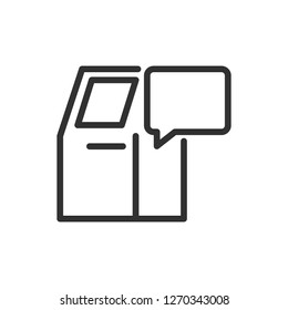 ATM with speech bubble. Information message. linear icon. Line with editable stroke
