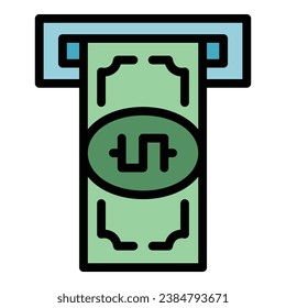 Atm take money icon outline vector. Bank wallet. App credit color flat