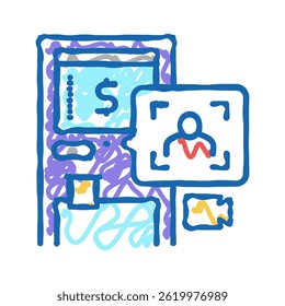 atm technology with face id doodle icon sketch vector. atm technology with face id sign. isolated symbol illustration