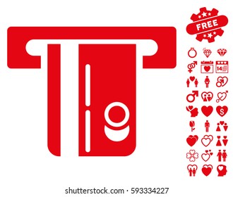 ATM Terminal icon with bonus decorative symbols. Vector illustration style is flat iconic symbols on white background.