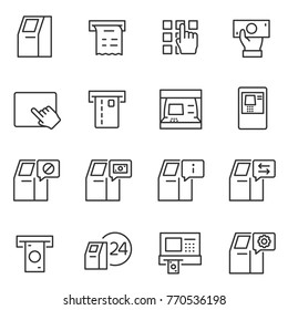 Atm terminal icon set. automated teller machine icons collection. payment and receipt of money. Line with Editable stroke