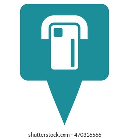 ATM Terminal Map Pointer icon. Vector style is flat iconic symbol with rounded angles, soft blue color, white background.