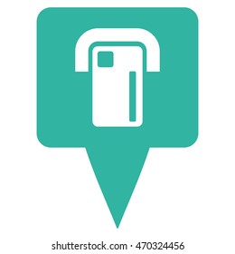 ATM Terminal Map Pointer icon. Vector style is flat iconic symbol with rounded angles, cyan color, white background.