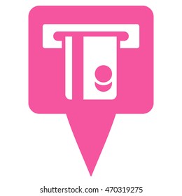 ATM Terminal Marker icon. Vector style is flat iconic symbol with rounded angles, pink color, white background.