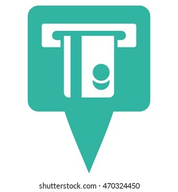 ATM Terminal Marker icon. Vector style is flat iconic symbol with rounded angles, cyan color, white background.
