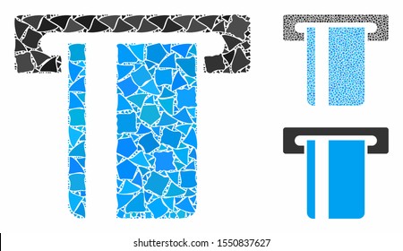 ATM terminal mosaic of humpy items in different sizes and color hues, based on ATM terminal icon. Vector tuberous items are organized into mosaic. ATM terminal icons collage with dotted pattern.