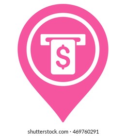 ATM Terminal Pointer icon. Vector style is flat iconic symbol with rounded angles, pink color, white background.