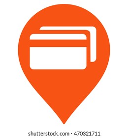 ATM Terminal Pointer icon. Vector style is flat iconic symbol with rounded angles, orange color, white background.