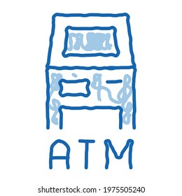 atm terminal sketch icon vector. Hand drawn blue doodle line art atm terminal sign. isolated symbol illustration