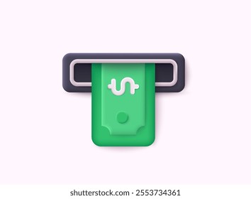 ATM terminal usage concept. 3D Web Vector Illustrations.