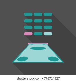 ATM terminal usage concept. Hand pushing bill in to the atm machine slot and getting money bill from it. Flat design