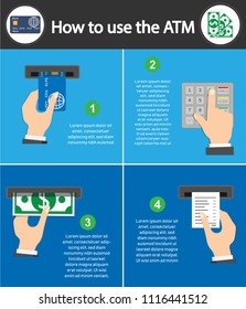 ATM terminal usage vector concept. Payment using credit card. ATM terminal usage.Vector illustration.