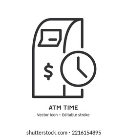 ATM Time Line Icon. Pay Day, Salary Payment, Personal And Family Budget, Cash Back. Flat Outline Icon. Editable Stroke