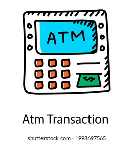 Icono dibujado a mano de transacción Atm, vector modificable 