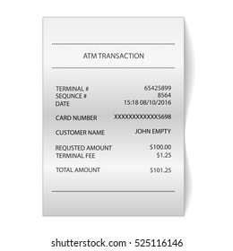 atm transaction printed paper receipt bill vector