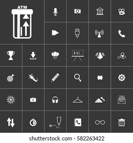 ATM. Universal icon set on gray background to use in web and mobile UI