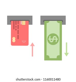ATM usage. Hand pushing credit card in the machine and getting money. Automatic financial operstions.