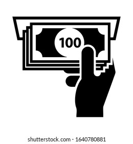 ATM vector icon. Hands icon with cash isolated on white background. Vector illustration can be used for web and mobile graphic design, logo
