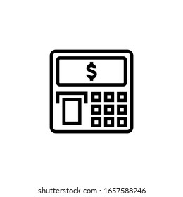 Atm vector icon in linear, outline icon isolated on white background