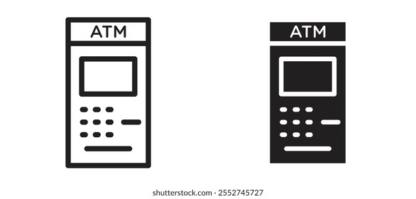 ATM vector icon set black filled and outlined style.