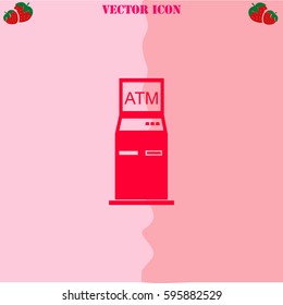 ATM vector  icon. Strawberry Background.