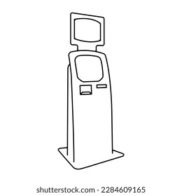 ATM vector icon. Terminal for replenishment and withdrawal of funds vector. Linear ATM icon. A device for interaction with a bank card. A modern terminal with a display.