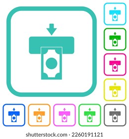 Iconos planos de colores vivos ATM en bordes curvados sobre fondo blanco