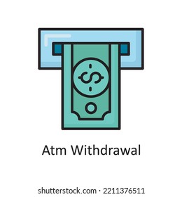 Atm Withdrawal Vector Filled Outline Icon Design illustration. Banking and Payment Symbol on White background EPS 10 File