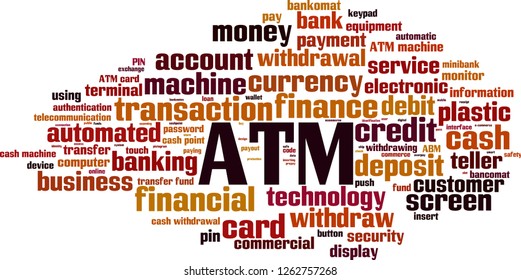 ATM word cloud concept. Vector illustration