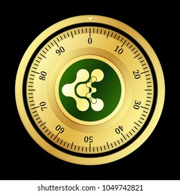 ATMCoin (ATMC) cryptocurrency safe lock. Eps10 vector illustration isolated on black background.