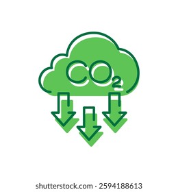 Atmosphere Contamination Icon. Reduction Greenhouse CO2 with Cloud Emission Pictogram. Carbon Dioxide Pollution in Air Icon. Editable Stroke. Isolated Vector Illustration.